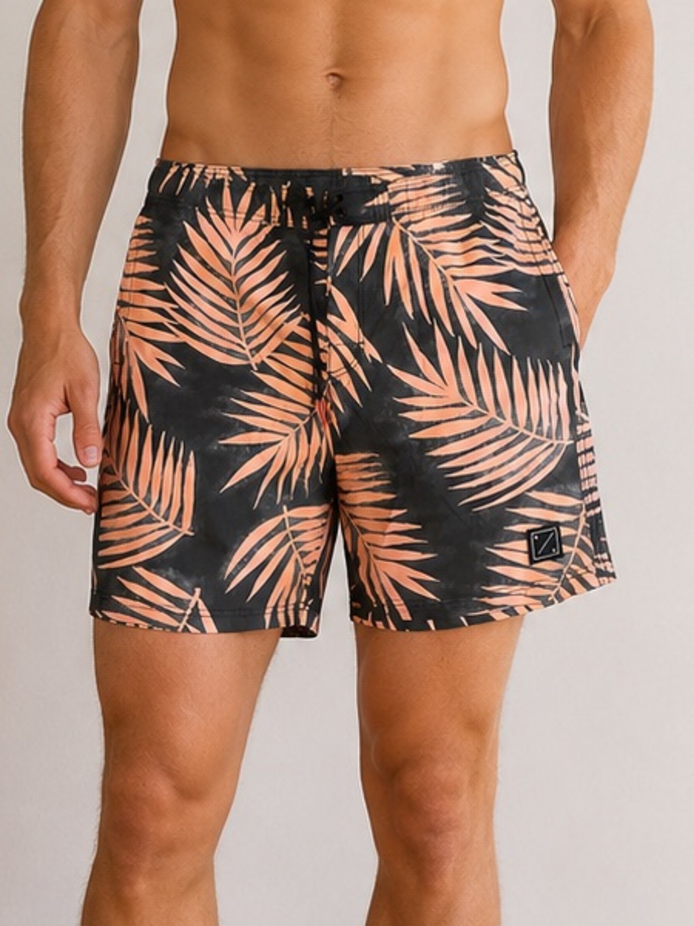 AEO Men's Black & Peach Palm-Print Swim Shorts NWT Size Large
